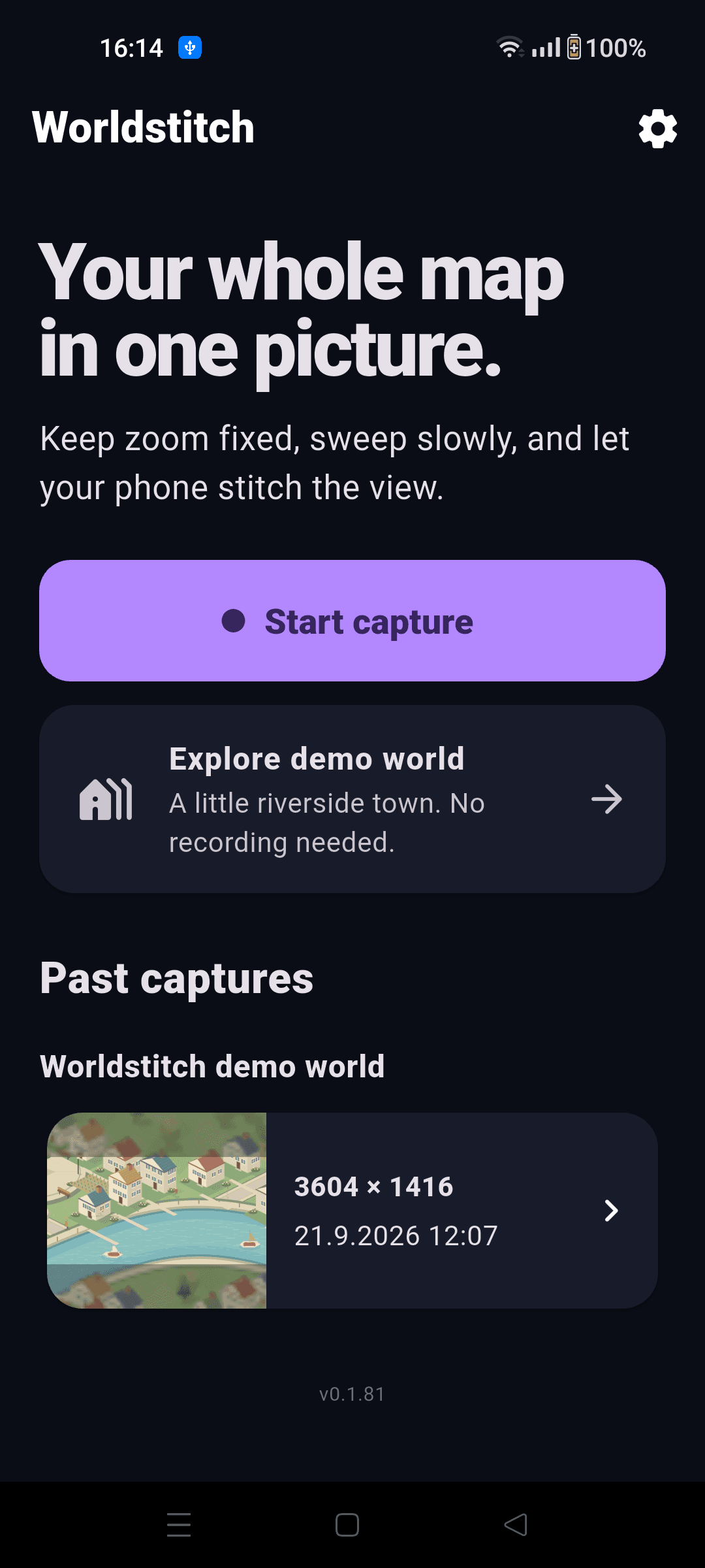 Worldstitch home screen on Android with the Start capture button